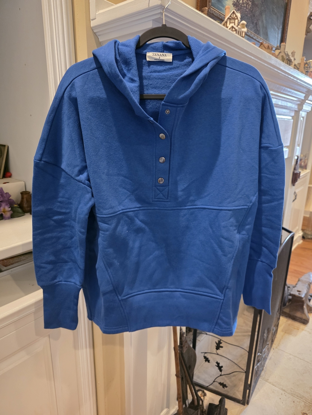 Zenana Outfitters Cobalt Blue Hooded Snap-Placket Sweatshirt